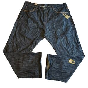 Vintage Y2K Miskeen Denim Baggy Embroidered Locks Hand Jeans‎ 44x32 Wide Leg